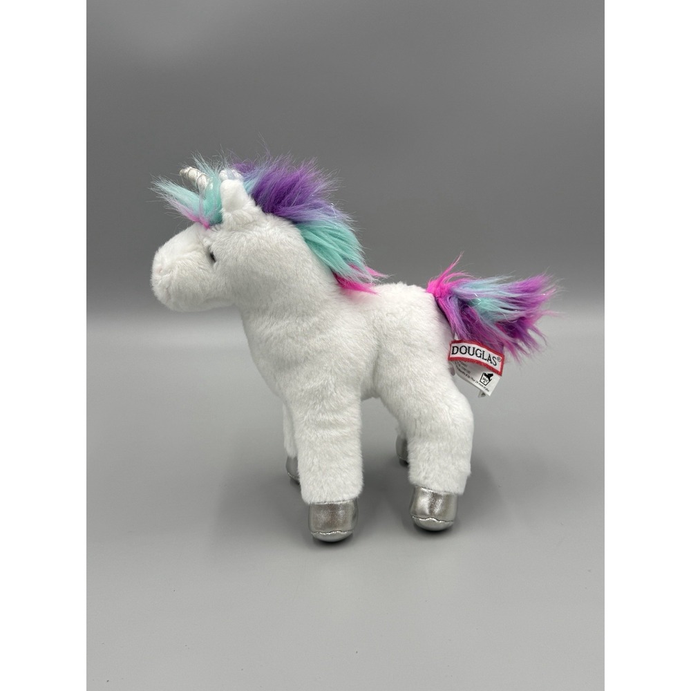 Douglas Cuddle Toys White Unicorn Rainbow Mane  Plush 1513 Small 8" Stuffed Toy